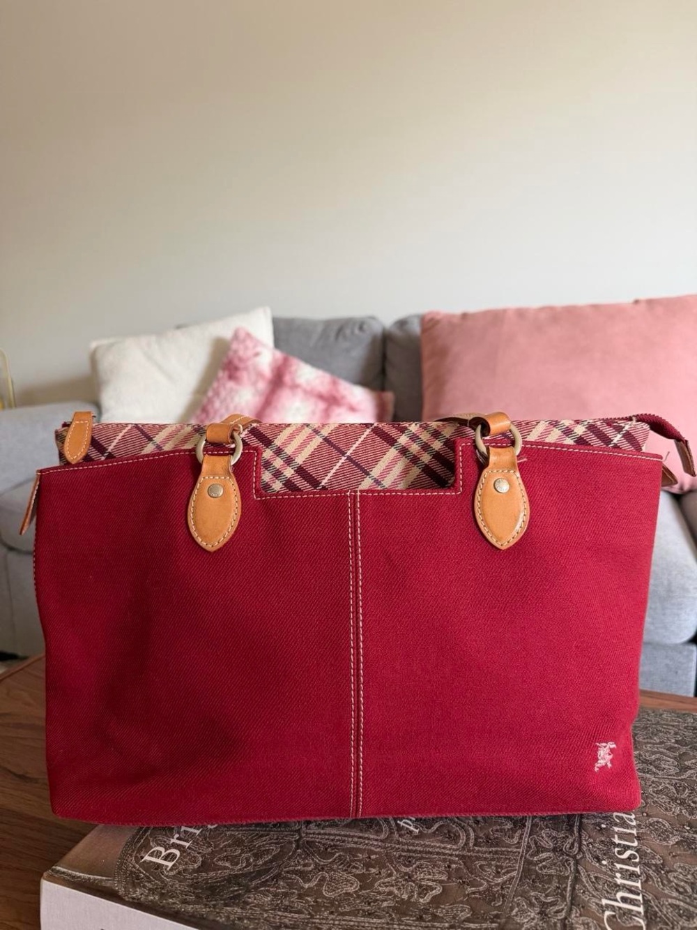 Burberry The Blue Label Nova Check Red Canvas Tote Bag